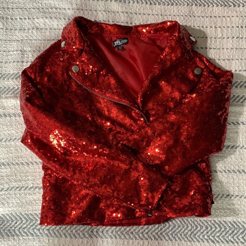 JoJos closet red sequin jacket new no pockets